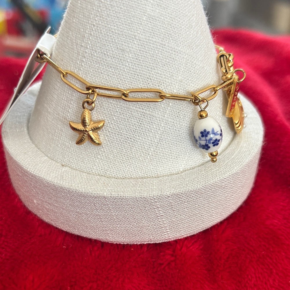 Oshena‎ designer beachwear Gold paper clip Charm Bracelet - Picture 2 of 5